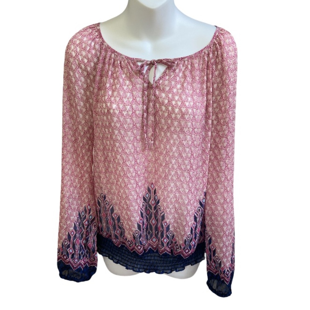 Lucky Brand Women’s Pink Boho Lightweight Long Sleeve Top Sz MEDIUM